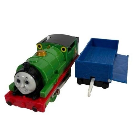 Thomas Trackmaster PERCY Train Engine w/ Blue Side Loading Cargo Car Set VIDEO - Picture 1 of 16